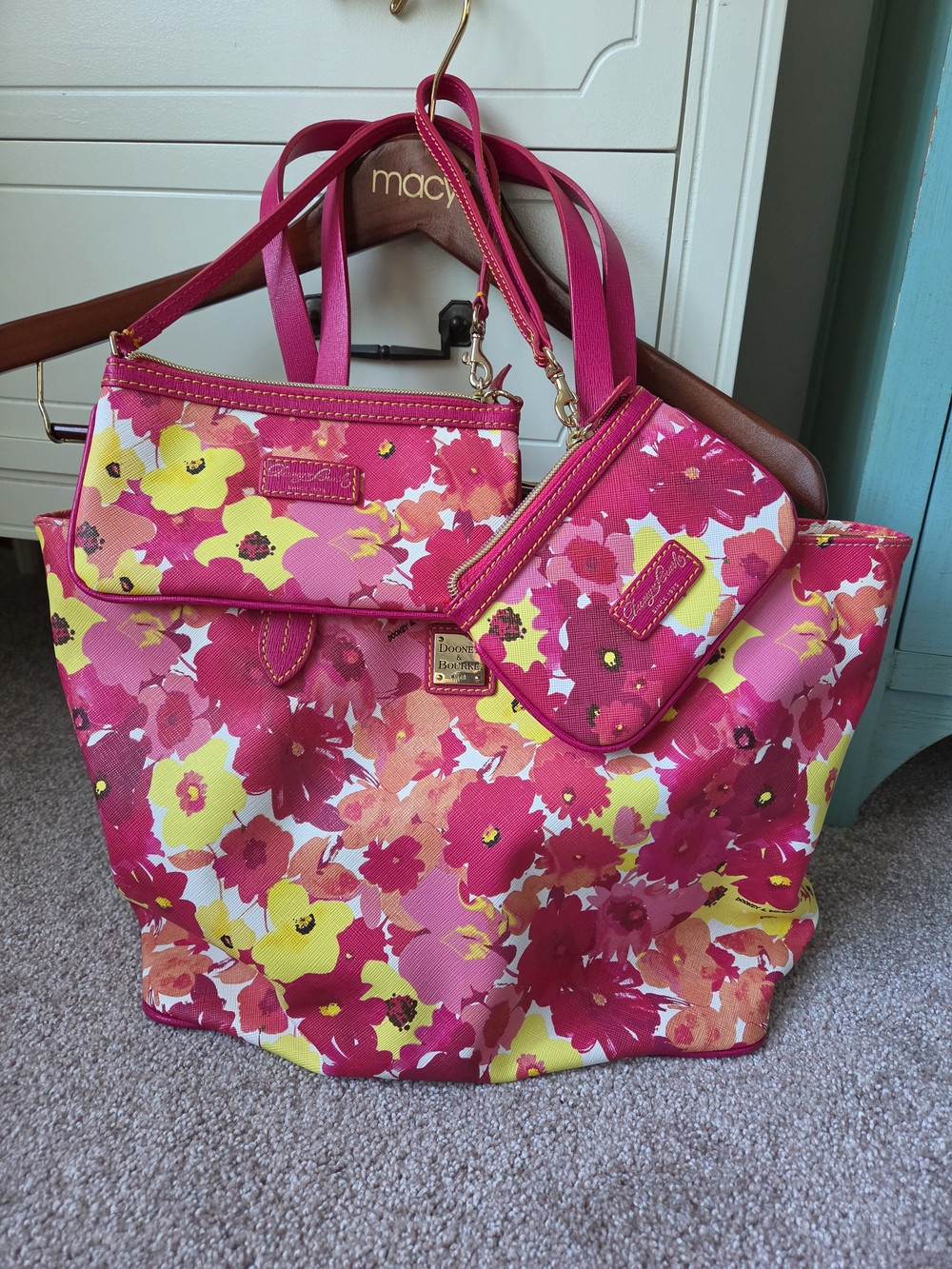 Dooney & Bourke Pink Floral Tote Bag Set
